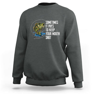 Funny Fishing Sweatshirt Sometimes It Pays To Keep Your Mouth Shut TS02 Dark Heather Printyourwear