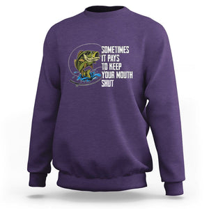 Funny Fishing Sweatshirt Sometimes It Pays To Keep Your Mouth Shut TS02 Purple Printyourwear