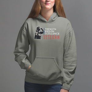 Female Veteran Hoodie Strength Heroism Excellence Women TS02 Military Green Printyourwear
