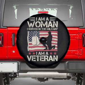 Female Veteran Spare Tire Cover I Am A Woman I Served In The Military American Flag Women TS02 Black Print Your Wear