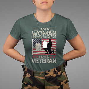 Female Veteran T Shirt I Am A Woman I Served In The Military American Flag Women TS02 Dark Forest Green Printyourwear