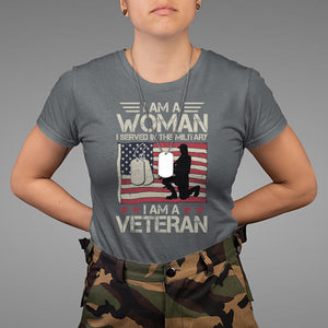 Female Veteran T Shirt I Am A Woman I Served In The Military American Flag Women TS02 Dark Heather Printyourwear