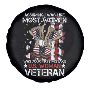 Female Veteran Spare Tire Cover Assuming I Was Like Most Women Was Your First Mistake American Flag Dog Tags And Combat Boots TS02 Print Your Wear
