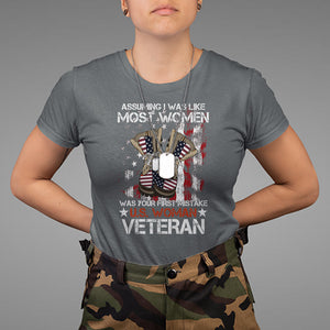 Female Veteran T Shirt Assuming I Was Like Most Women Was Your First Mistake American Flag Dog Tags And Combat Boots TS02 Dark Heather Printyourwear