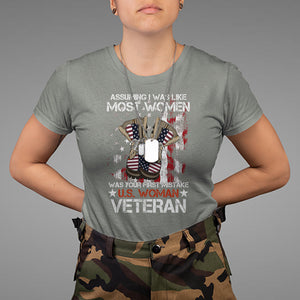 Female Veteran T Shirt Assuming I Was Like Most Women Was Your First Mistake American Flag Dog Tags And Combat Boots TS02 Military Green Printyourwear