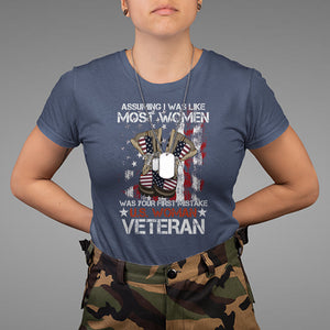 Female Veteran T Shirt Assuming I Was Like Most Women Was Your First Mistake American Flag Dog Tags And Combat Boots TS02 Navy Printyourwear
