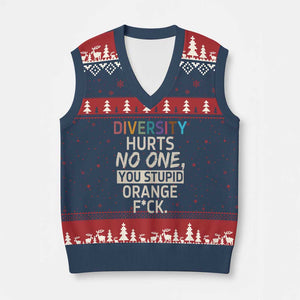 Diversity Hurts No One V-Neck Knit Sweater Vest Equality and Inclusion Bold Statement TS02 Navy Red Print Your Wear