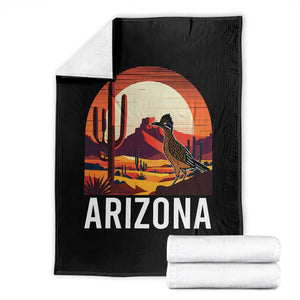 Retro Arizona Roadrunner Desert Sunset Graphic Throw Blanket Southwest Saguaro Cactus Wildlife Travel Souvenir