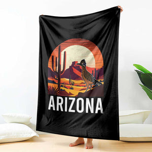 Retro Arizona Roadrunner Desert Sunset Graphic Throw Blanket Southwest Saguaro Cactus Wildlife Travel Souvenir