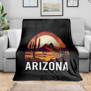 Retro Arizona Roadrunner Desert Sunset Graphic Throw Blanket Southwest Saguaro Cactus Wildlife Travel Souvenir