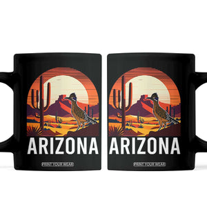 Retro Arizona Roadrunner Desert Sunset Graphic Coffee Mug Southwest Saguaro Cactus Wildlife Travel Souvenir