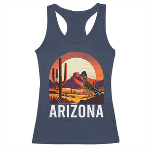 Retro Arizona Roadrunner Desert Sunset Graphic Racerback Tank Top Southwest Saguaro Cactus Wildlife Travel Souvenir