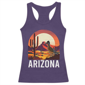 Retro Arizona Roadrunner Desert Sunset Graphic Racerback Tank Top Southwest Saguaro Cactus Wildlife Travel Souvenir