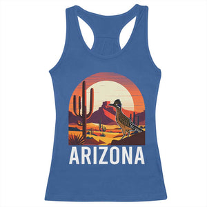 Retro Arizona Roadrunner Desert Sunset Graphic Racerback Tank Top Southwest Saguaro Cactus Wildlife Travel Souvenir