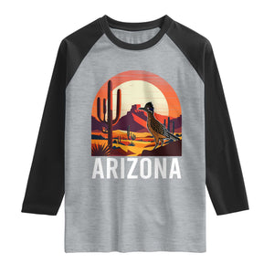 Retro Arizona Roadrunner Desert Sunset Graphic Raglan Shirt Southwest Saguaro Cactus Wildlife Travel Souvenir