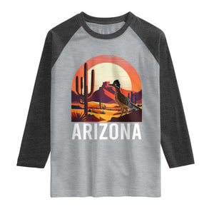 Retro Arizona Roadrunner Desert Sunset Graphic Raglan Shirt Southwest Saguaro Cactus Wildlife Travel Souvenir