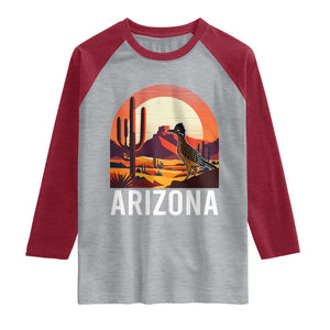 Retro Arizona Roadrunner Desert Sunset Graphic Raglan Shirt Southwest Saguaro Cactus Wildlife Travel Souvenir