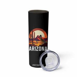 Retro Arizona Roadrunner Desert Sunset Graphic Skinny Tumbler Southwest Saguaro Cactus Wildlife Travel Souvenir