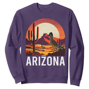 Retro Arizona Roadrunner Desert Sunset Graphic Sweatshirt Southwest Saguaro Cactus Wildlife Travel Souvenir
