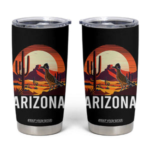 Retro Arizona Roadrunner Desert Sunset Graphic Tumbler Cup Southwest Saguaro Cactus Wildlife Travel Souvenir