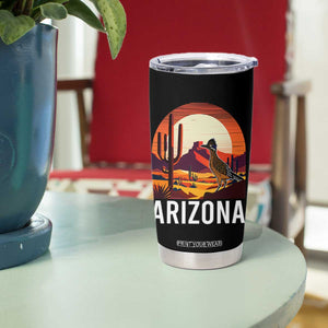 Retro Arizona Roadrunner Desert Sunset Graphic Tumbler Cup Southwest Saguaro Cactus Wildlife Travel Souvenir