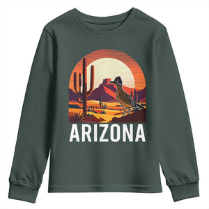 Retro Arizona Roadrunner Desert Sunset Graphic Youth Sweatshirt Southwest Saguaro Cactus Wildlife Travel Souvenir