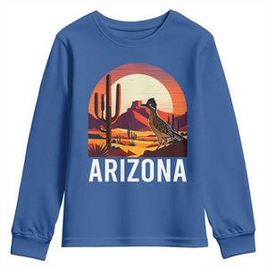 Retro Arizona Roadrunner Desert Sunset Graphic Youth Sweatshirt Southwest Saguaro Cactus Wildlife Travel Souvenir