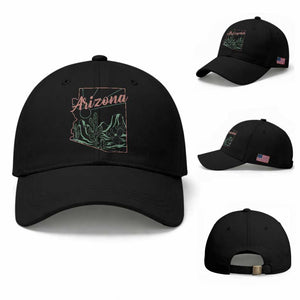 Vintage Arizona State Outline Desert Sunset Graphic Baseball Cap Retro Southwest Saguaro Cactus Travel Souvenir