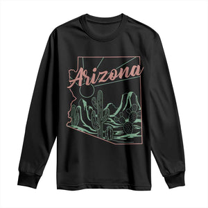 Vintage Arizona State Outline Desert Sunset Graphic Long Sleeve Shirt Retro Southwest Saguaro Cactus Travel Souvenir