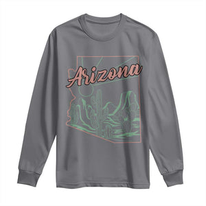 Vintage Arizona State Outline Desert Sunset Graphic Long Sleeve Shirt Retro Southwest Saguaro Cactus Travel Souvenir