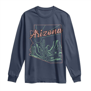 Vintage Arizona State Outline Desert Sunset Graphic Long Sleeve Shirt Retro Southwest Saguaro Cactus Travel Souvenir