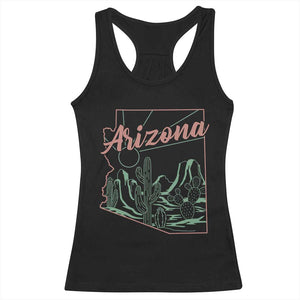 Vintage Arizona State Outline Desert Sunset Graphic Racerback Tank Top Retro Southwest Saguaro Cactus Travel Souvenir