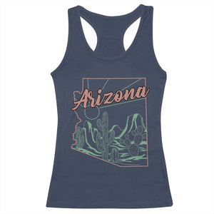 Vintage Arizona State Outline Desert Sunset Graphic Racerback Tank Top Retro Southwest Saguaro Cactus Travel Souvenir
