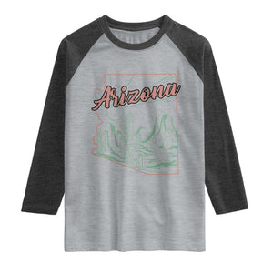 Vintage Arizona State Outline Desert Sunset Graphic Raglan Shirt Retro Southwest Saguaro Cactus Travel Souvenir