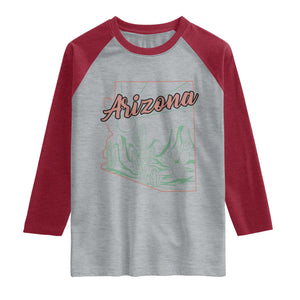 Vintage Arizona State Outline Desert Sunset Graphic Raglan Shirt Retro Southwest Saguaro Cactus Travel Souvenir