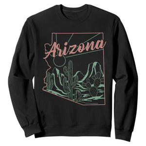Vintage Arizona State Outline Desert Sunset Graphic Sweatshirt Retro Southwest Saguaro Cactus Travel Souvenir