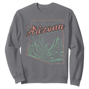 Vintage Arizona State Outline Desert Sunset Graphic Sweatshirt Retro Southwest Saguaro Cactus Travel Souvenir