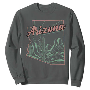 Vintage Arizona State Outline Desert Sunset Graphic Sweatshirt Retro Southwest Saguaro Cactus Travel Souvenir