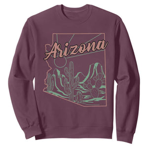 Vintage Arizona State Outline Desert Sunset Graphic Sweatshirt Retro Southwest Saguaro Cactus Travel Souvenir