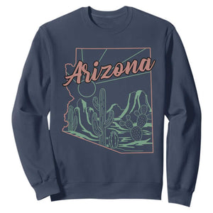 Vintage Arizona State Outline Desert Sunset Graphic Sweatshirt Retro Southwest Saguaro Cactus Travel Souvenir