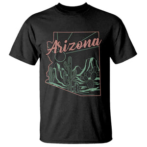 Vintage Arizona State Outline Desert Sunset Graphic T Shirt Retro Southwest Saguaro Cactus Travel Souvenir