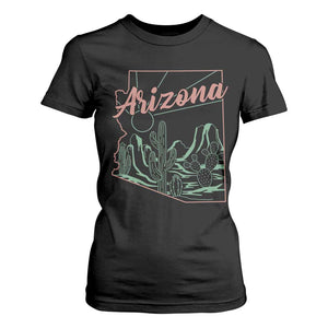 Vintage Arizona State Outline Desert Sunset Graphic T Shirt For Women Retro Southwest Saguaro Cactus Travel Souvenir