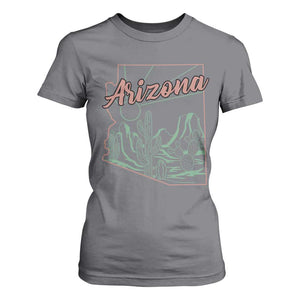 Vintage Arizona State Outline Desert Sunset Graphic T Shirt For Women Retro Southwest Saguaro Cactus Travel Souvenir