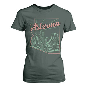 Vintage Arizona State Outline Desert Sunset Graphic T Shirt For Women Retro Southwest Saguaro Cactus Travel Souvenir