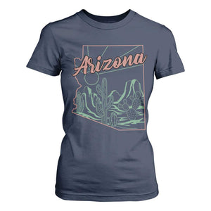 Vintage Arizona State Outline Desert Sunset Graphic T Shirt For Women Retro Southwest Saguaro Cactus Travel Souvenir