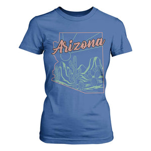 Vintage Arizona State Outline Desert Sunset Graphic T Shirt For Women Retro Southwest Saguaro Cactus Travel Souvenir