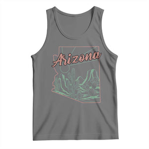 Vintage Arizona State Outline Desert Sunset Graphic Tank Top Retro Southwest Saguaro Cactus Travel Souvenir