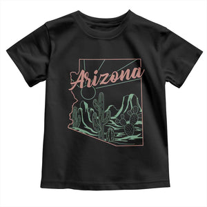 Vintage Arizona State Outline Desert Sunset Graphic Toddler T Shirt Retro Southwest Saguaro Cactus Travel Souvenir