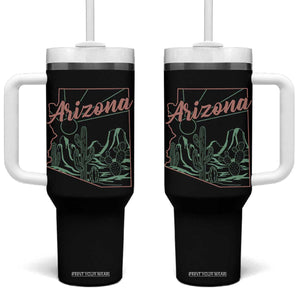 Vintage Arizona State Outline Desert Sunset Graphic Tumbler With Handle Retro Southwest Saguaro Cactus Travel Souvenir