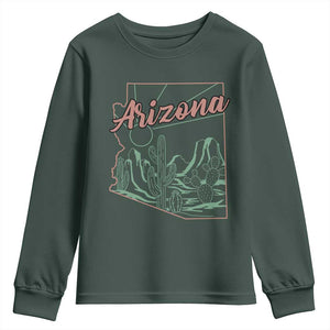 Vintage Arizona State Outline Desert Sunset Graphic Youth Sweatshirt Retro Southwest Saguaro Cactus Travel Souvenir